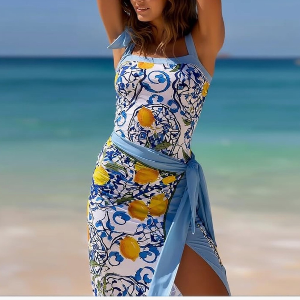 NWOT One Piece Hawaiian Tropical Swimsuit with Cover-up Bathing Suit